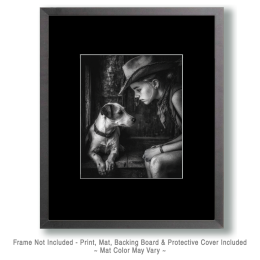 Melinda with Max - Cowgirl & Her Dog Black & White Art