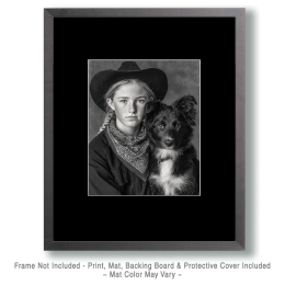 Sarah with Lady - Cowgirl & Her Dog Black & White Art