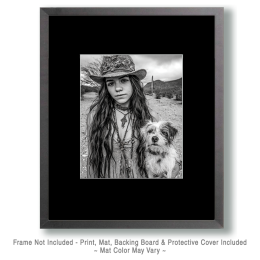 Melody with Ben - Cowgirl & Her Dog Black & White Art