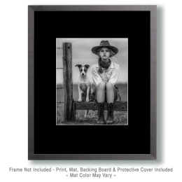Stacy with Pip - Cowgirl & Her Dog Black & White Art