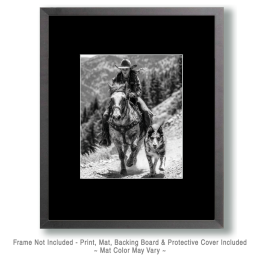 Polly Riding with Jack - Cowgirl & Her Dog Black & White Art