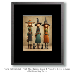Two Witches, a Cowgirl, and Two Cats - Funny Cat Wall Art