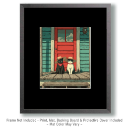 Western Kansas Couple on the Front Porch - Funny Cat Wall Art