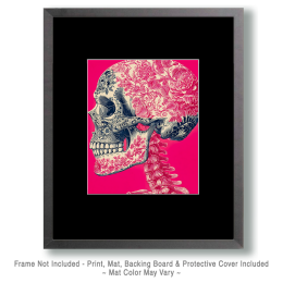 Pink Floral Skull - Día de Muertos Art