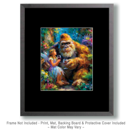 Bigfoot and a Fairy Enjoy Some Wine - Artwork of Fairies