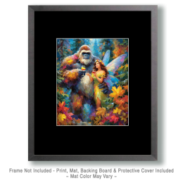 Bigfoot Enjoying Wine with a Fairy - Artwork of Fairies