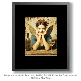 Happy Fairy with Wine - Artwork of Fairies