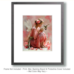Pink Fairy and a Hummingbird - Fairy Art
