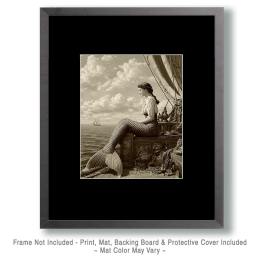 Vintage Lonely Mermaid - Coastal Art