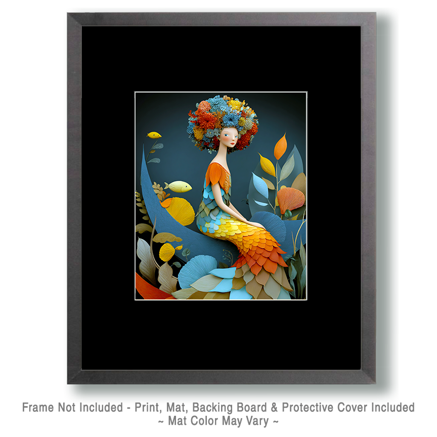 Mermaid with Floral Hat - Coastal Art