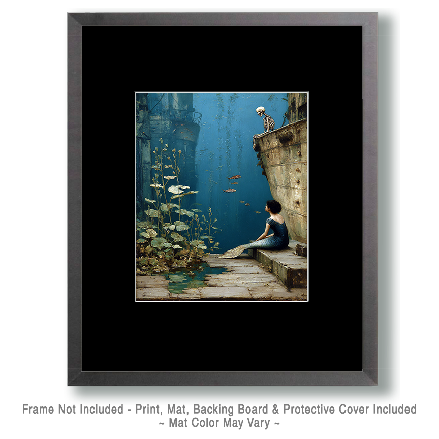 Mermaid Talking to a Skeleton - Coastal Art