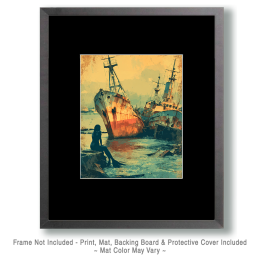 Vintage Mermaid Looking at Her Handiwork - Coastal Art