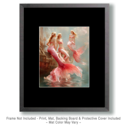 Three Pink Mermaids - Coastal Art