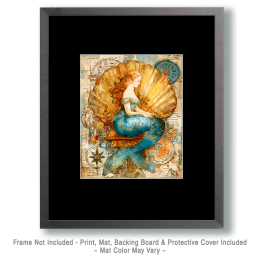 Mermaid in Scallop Shell - Coastal Art