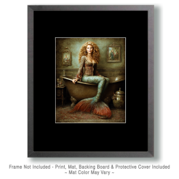Mermaid on Bathtub in Farmhouse Bathroom - Coastal Art