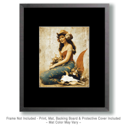 Vintage Cowgirl Mermaid and Steer Skull Painting on Old Wood - Coastal Art
