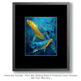 Gold & Blue Whales - Ocean Life Art