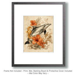 Vintage Naturalist Style Dolphin Seahorse Still-Life - Ocean Life Art