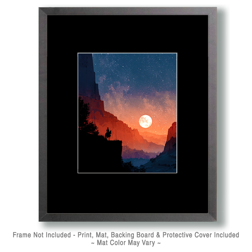 Cowboy on Cliff at Sunset Southwestern Art