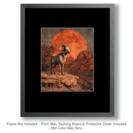 Retro Vintage Style Bighorn Moonrise Southwestern Art