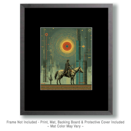 Abstract Cowboy on Horse Under Desert Sun Southwestern Art