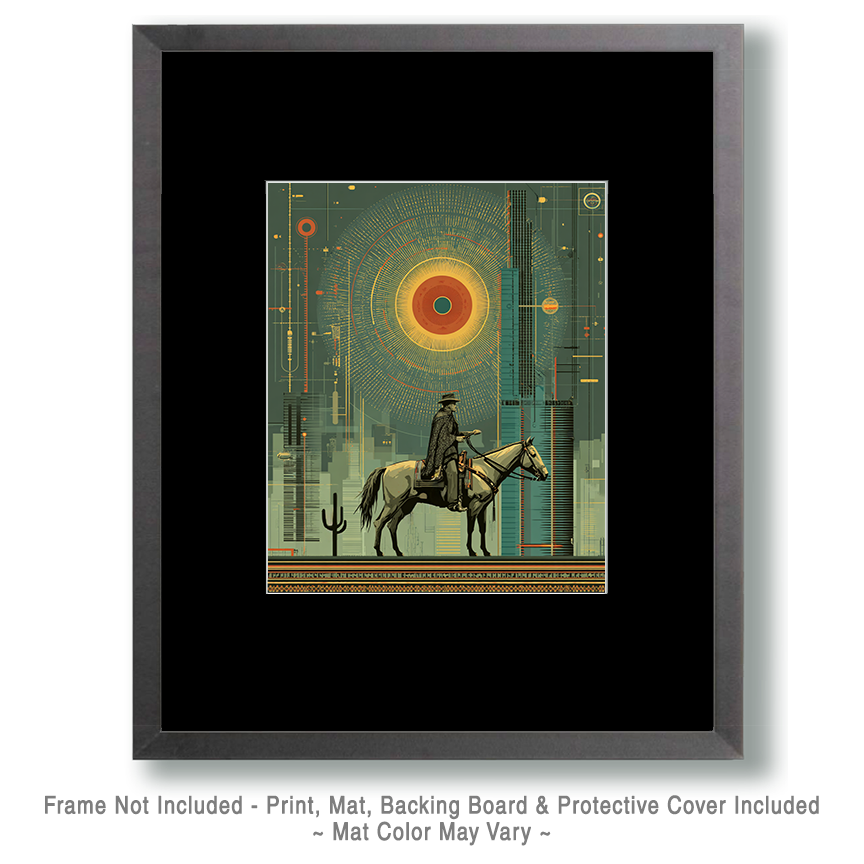 Abstract Cowboy on Horse Under Desert Sun Southwestern Art