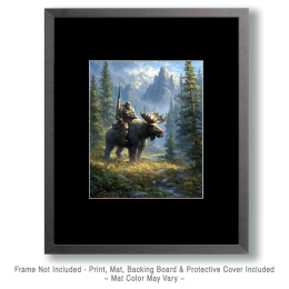 Bigfoot Holding American Flag While Riding a Moose - USA 250 Wall Art Print