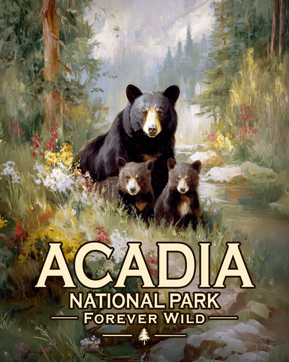 Acadia National Park - Maine - Forever Wild - Black Bear Mother and Cubs