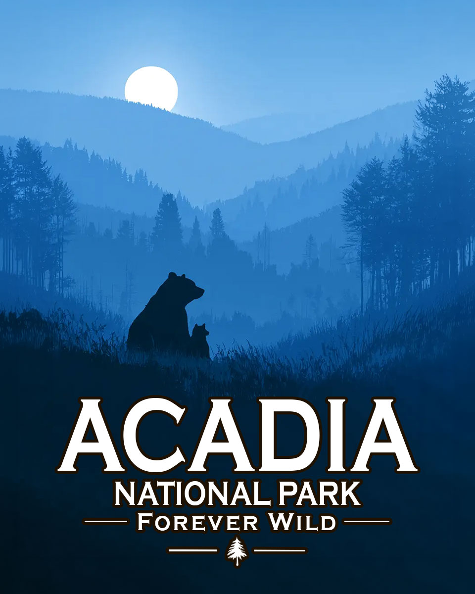 Acadia National Park - Maine - Forever Wild - Mother Bear and Cub Enjoy the Evening