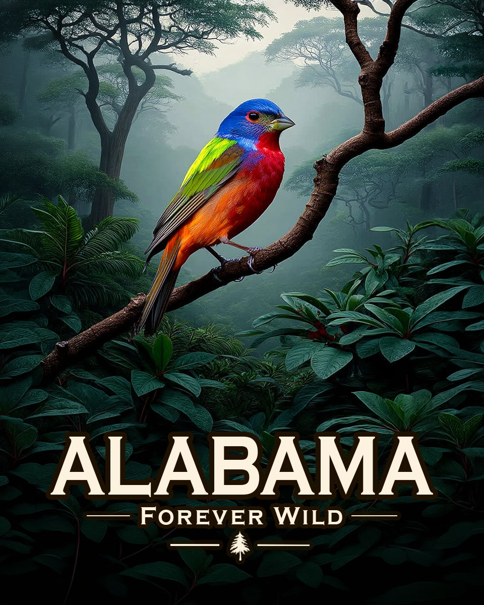 Alabama - Forever Wild - Painted Bunting Souvenir Art Print