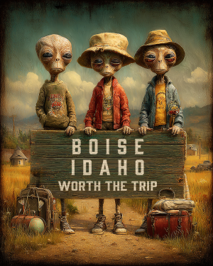 Aliens Worth The Trip - Boise, Idaho  Souvenir Art Print