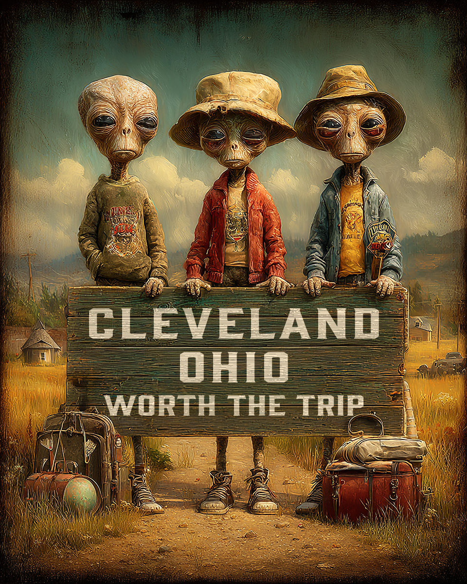 Aliens Worth The Trip - Cleveland, Ohio Souvenir Art Print
