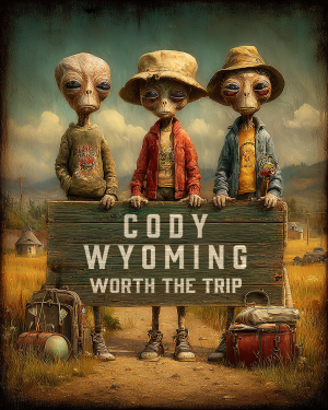 Aliens Worth The Trip - Cody, Wyoming  Souvenir Art Print