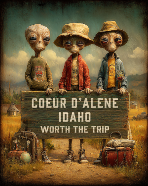 Aliens Worth The Trip - Coeur d’Alene, Idaho  Souvenir Art Print