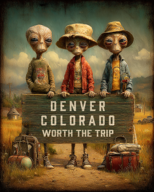 Aliens Worth The Trip - Denver, Colorado  Souvenir Art Print