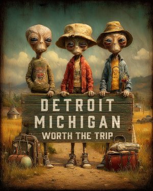 Aliens Worth The Trip - Detroit, Michigan  Souvenir Art Print