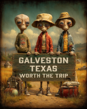 Aliens Worth The Trip - Galveston, Texask  Souvenir Art Print