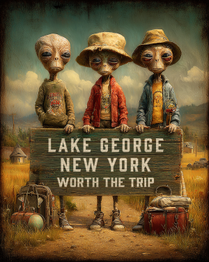 Aliens Worth The Trip - Lake George, New York  Souvenir Art Print
