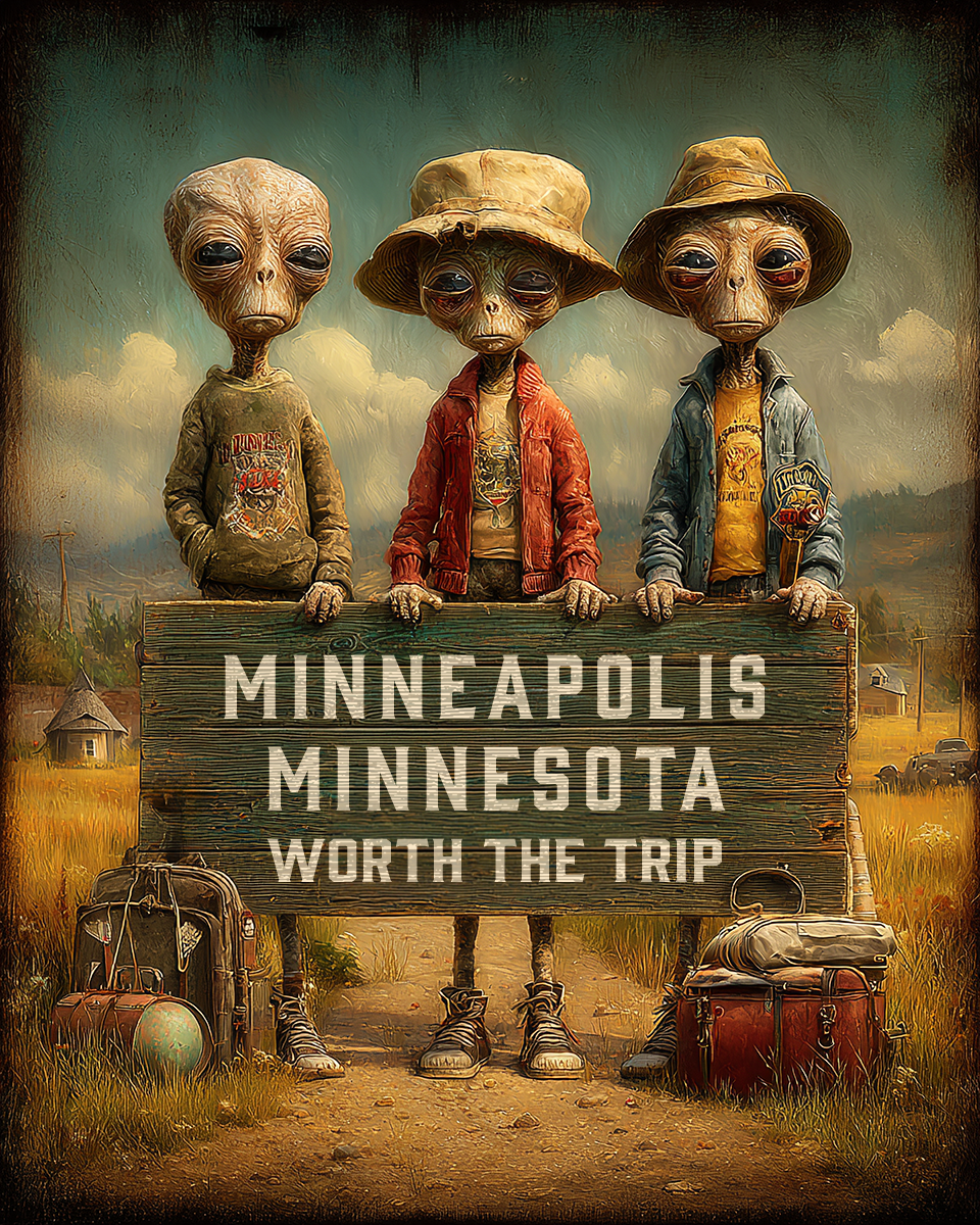 Aliens Worth The Trip - Minneapolis, Minnesota Souvenir Art Print