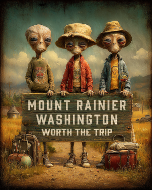 Aliens Worth The Trip - Mount Rainier, Washington  Souvenir Art Print