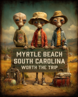 Aliens Worth The Trip - Myrtle Beach, South Carolina  Souvenir Art Print