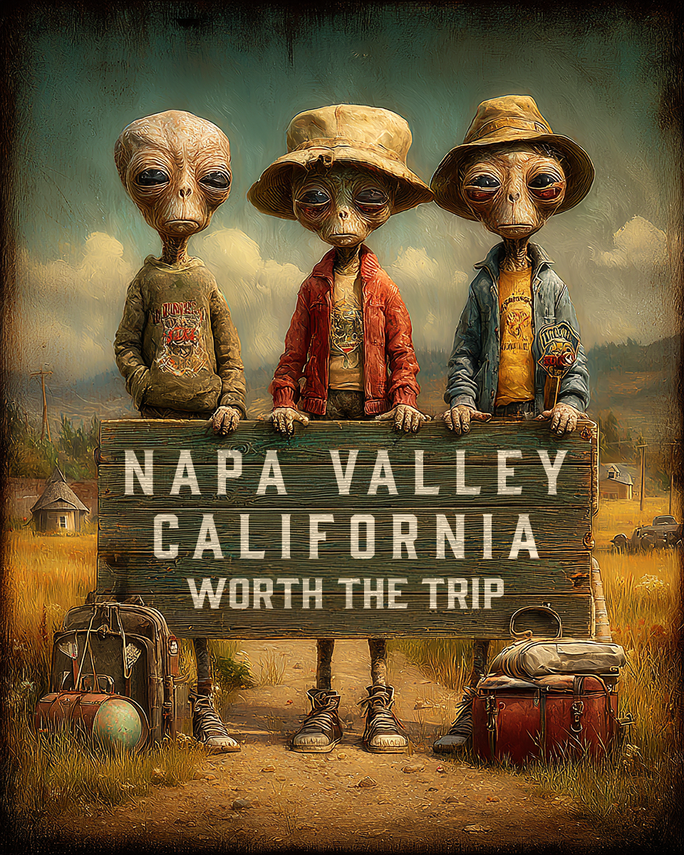 Aliens Worth The Trip - Napa Valley, California Souvenir Art Print