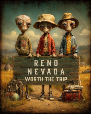 Aliens Worth The Trip - Reno, Nevada  Souvenir Art Print