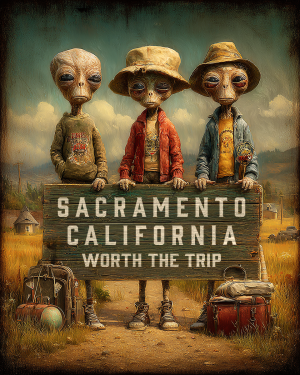 Aliens Worth The Trip - Sacramento, California  Souvenir Art Print
