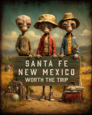 Aliens Worth The Trip - Santa Fe NM  Souvenir Art Print
