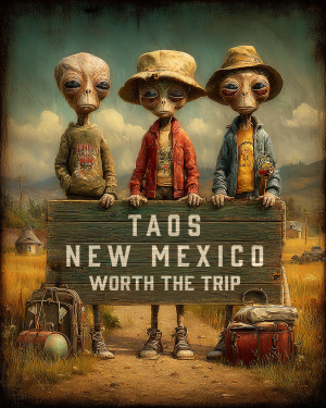 Aliens Worth The Trip - Taos, New Mexico  Souvenir Art Print