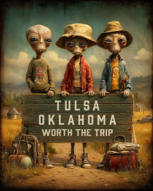 Aliens Worth The Trip - Tulsa, Oklahoma  Souvenir Art Print