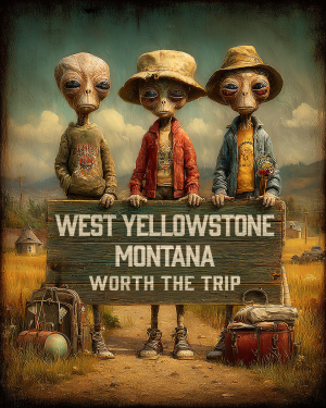 Aliens Worth The Trip - West Yellowstone, Montana  Souvenir Art Print