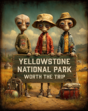Aliens Worth The Trip - Yellowstone Natinal Park  Souvenir Art Print
