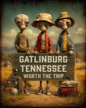 Aliens Worth The Trip - Gatlinburg TN  Souvenir Art Print